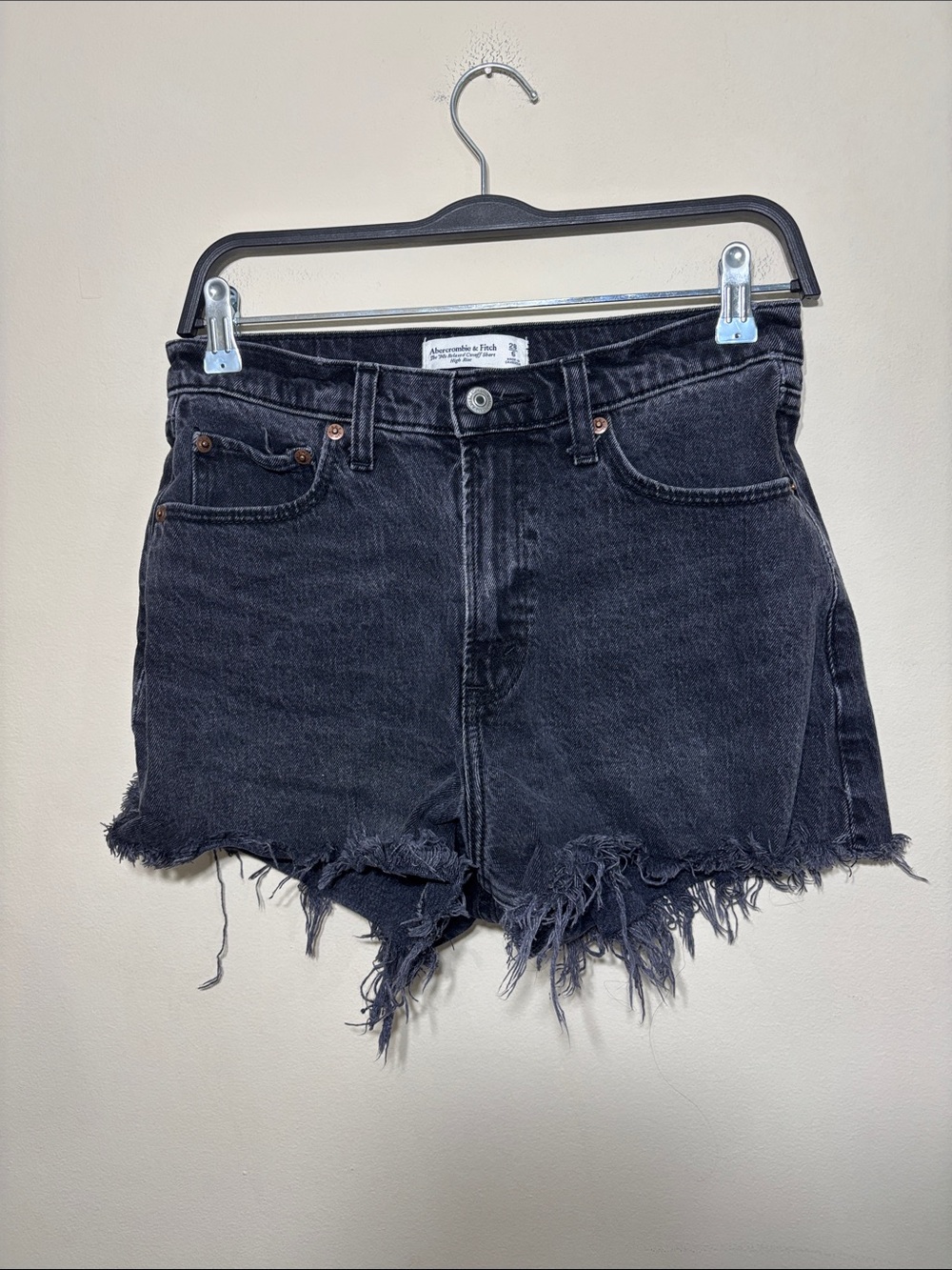 Abercrombie & Fitch Black Frayed Hem Denim Shorts